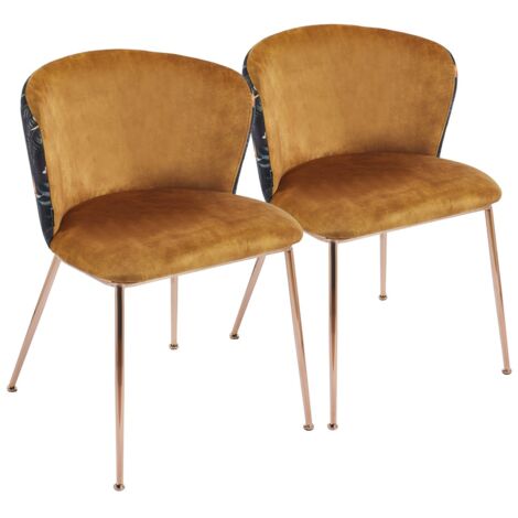 Coppia di sedie in tessuto ocra con gambe color oro rosa - Charles