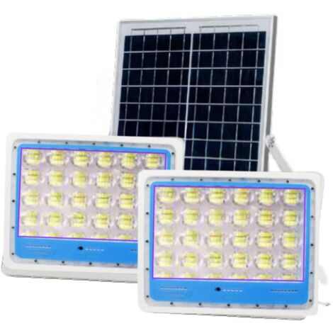 Coppia Faro Led 100W con 1 Pannello Solare Cavo 20MT Esterno Telecomando