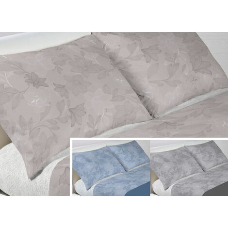 Coppia Federe Cuscino Letto Bottoni Laterali 100% Cotone Disegno Lily, misuraFederecoloreBlu