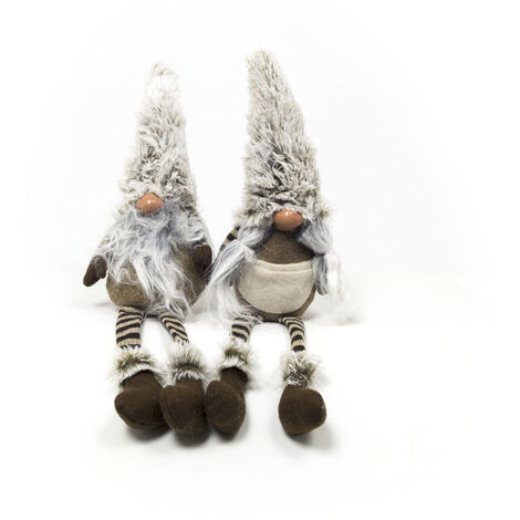 Coppia Gnomi Marroni Seduti Fermaporta Decorativi Con Gambe Molli Altezza 41 cm