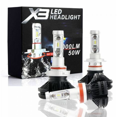 COPPIA LAMPADE X3 LED HEADLIGHT H4 LED CREE 6000K 6000 LUMEN 12V XENON FARI AUTO