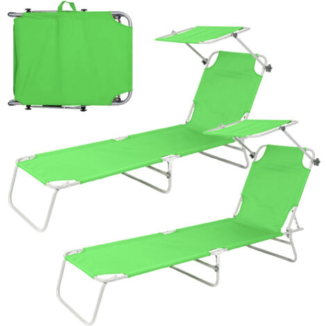 Coppia Lettini Prendisole Pieghevoli con Parasole Regolabile, Schienale Reclinabile in 4 Posizioni, Struttura in Acciaio Anti-Ruggine, Tessuto Impermeabile Anti-UV, Portata 110 kg Verde