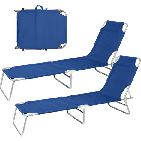 Coppia Lettini Prendisole Pieghevoli in Metallo Reclinabili 4 Posizioni, Waterproof e Anti-UV, Portata 110 kg, Ideali per Mare Giardino Piscina Blu