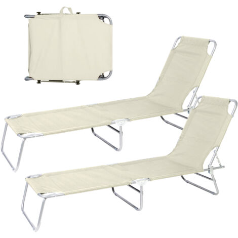 Coppia Lettini Prendisole Pieghevoli in Metallo  Reclinabili 4 Posizioni, Waterproof e Anti-UV, Portata 110 kg, Ideali per Mare Giardino Piscina Ecru