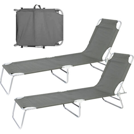 Coppia Lettini Prendisole Pieghevoli in Metallo  Reclinabili 4 Posizioni, Waterproof e Anti-UV, Portata 110 kg, Ideali per Mare Giardino Piscina Grigio