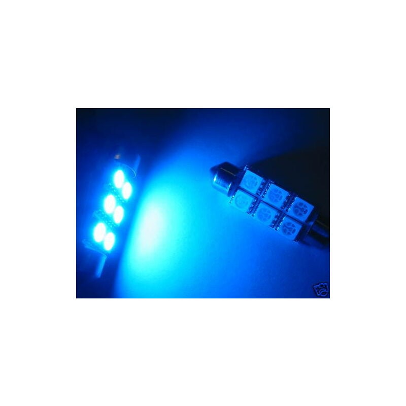 Image of Coppia luci targa lampadine 6 led siluro 39mm blu kb