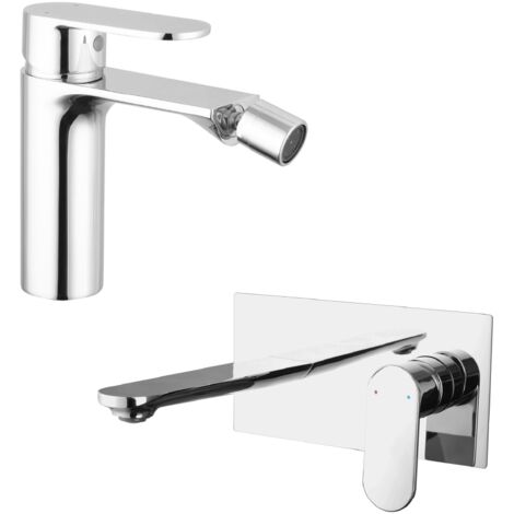 Coppia miscelatori Lavabo ad Incasso Bidet senza Scarico in Ottone Cromato Mod. Kerry