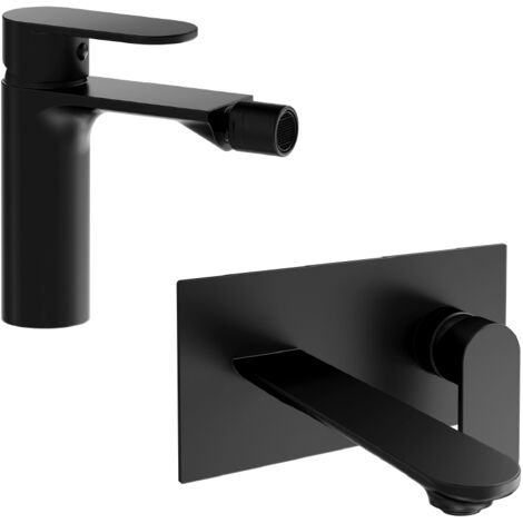 Coppia miscelatori Lavabo ad Incasso Bidet senza Scarico in Ottone Nero Opaco Mod. Kerry