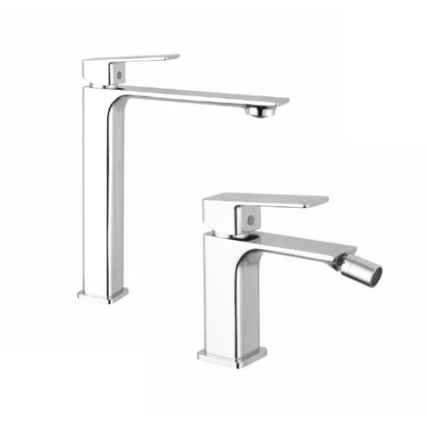 Coppia miscelatori Lavabo Alto Slim Bidet senza Scarico in Ottone Cromato Mod. Ingrid