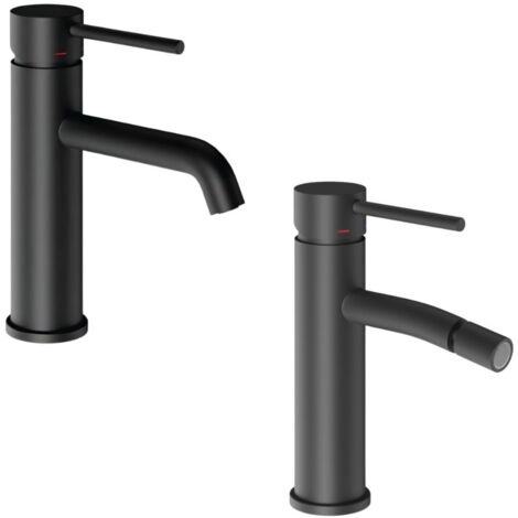 Coppia miscelatori monocomando lavabo bidet bagno serie jazz quickinstall finitura- nero opaco - confezione 1