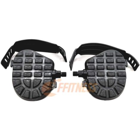 Coppia Pedali Neri 9/16" - 14mm in PLASTICA per Cyclette Spin Bike con Fibbia Antiscivolo