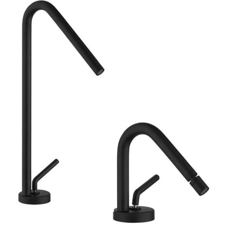 Coppia rubinetti per lavabo alto bidet nero opaco serie Lumos per piletta click clack