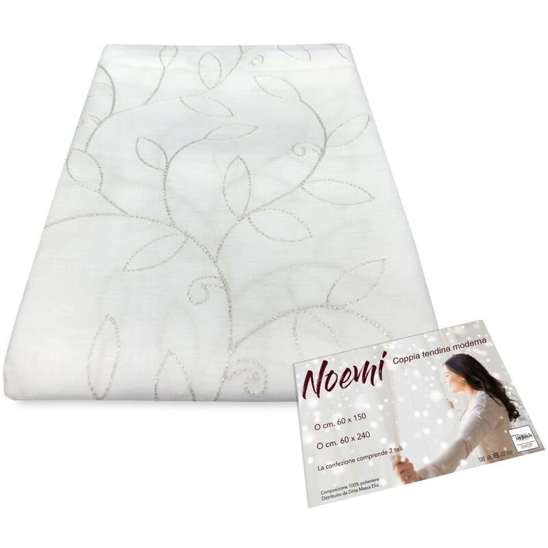 Coppia Tendina Noemi Ricamo Moderno Foglia Bianco Coppia 2 Teli Cm....