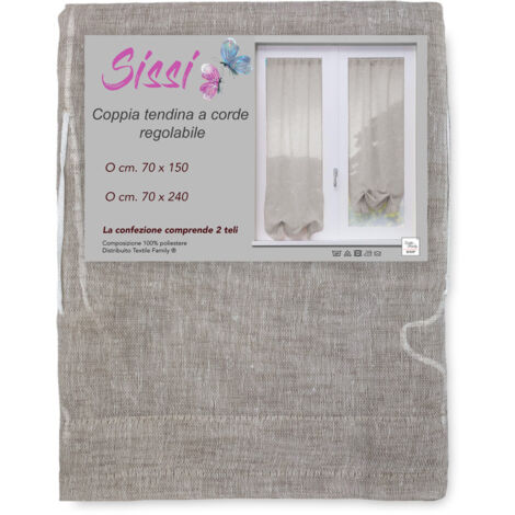 COPPIA tendina SISSI a VETRO MODERNA larga cm 70 Regolabile a Cordine BEIGE COPPIA (2 TELI) CM. 70X150
