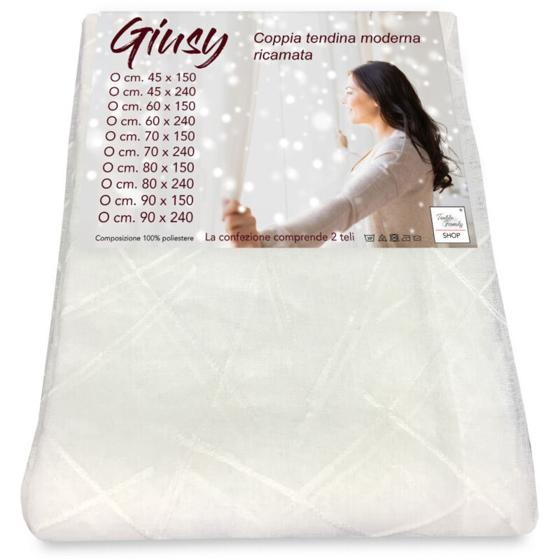 Tendina Giusy Bianco Coppia Tende Vetro Moderne Semitrasparenti Eff...