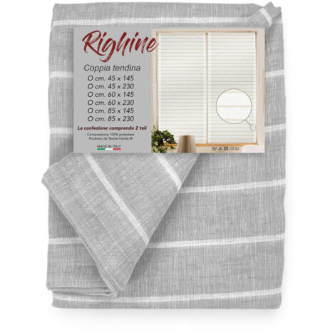 COPPIA tendina VETRO MODERNA larga 45 o 60 o 85 RIGHINE Grigio COPPIA (2 TELI) CM. 45X145