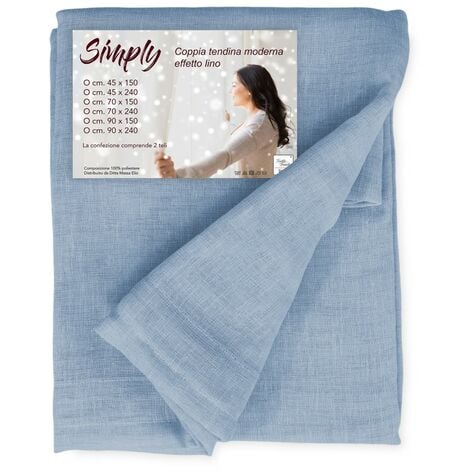 COPPIA tendina VETRO MODERNA larga 45 o 70 o 90 SIMPLY Azzurro COPPIA (2 TELI) CM. 70X240