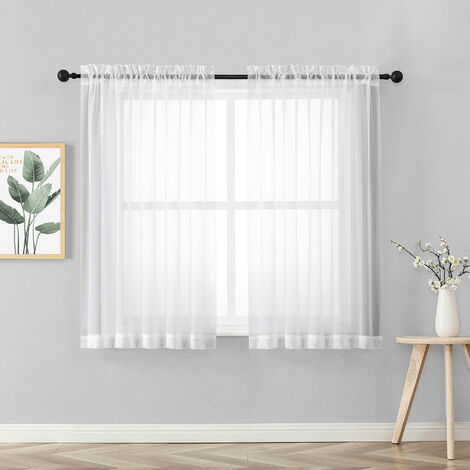 Coppia Tendine Tende 60 x 150 Cm Finestra Semi Oscuranti A Tinta Unita Leggera Cucina Camera Cameretta 2 Pannelli Bianco