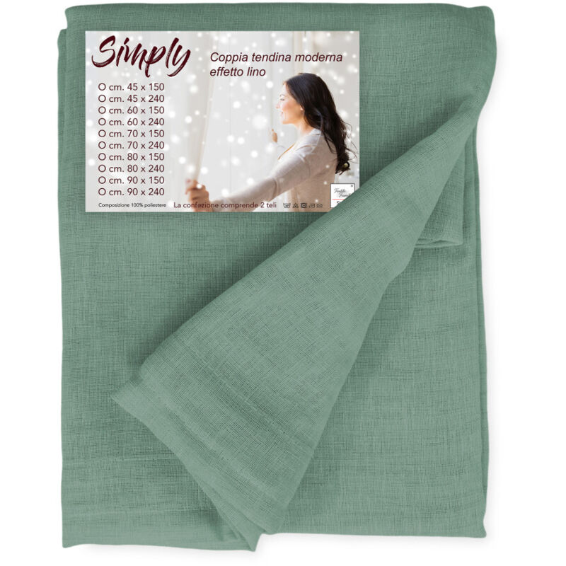 Paire de rideaux en verre modernes SIMPLY Green - tissu polyester bouclé semi-transparent, ourlet tunnel LA PAIRE (2 RIDEAUX) CM. 60X240