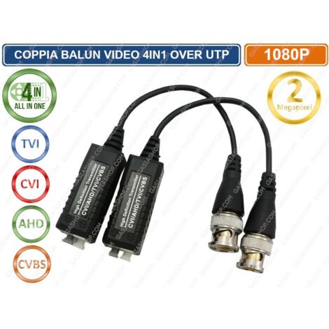 COPPIA TRASMETTITORI BNC VIDEO BALUN AHD TVI CVI VIDEOSORVEGLIANZA CCTV 1080P