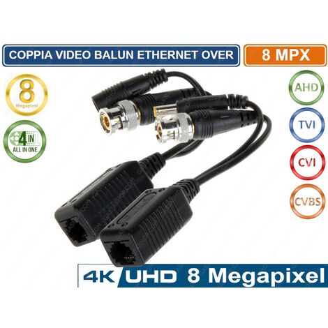 COPPIA TRASMETTITORI VIDEO BALUN ETHERNET ALIMENTAZIONE 8MP 4 IN 1 AHD TVI CVI CVB  PER CCTV VIDEOSORVEGLIANZA