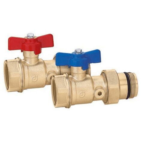 Coppia valvole di intercettazione a sfera. Con attacco termometro. Attacco 1 1/4"F Caleffi 391077S1 1 1/4"F