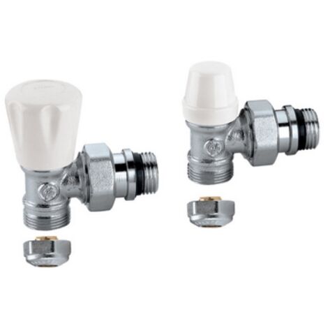 Coppia valvole per radiatori attacchi a squadra o-ring  3/8" 1416 - Adatt. x Mulistr.CALEFFI