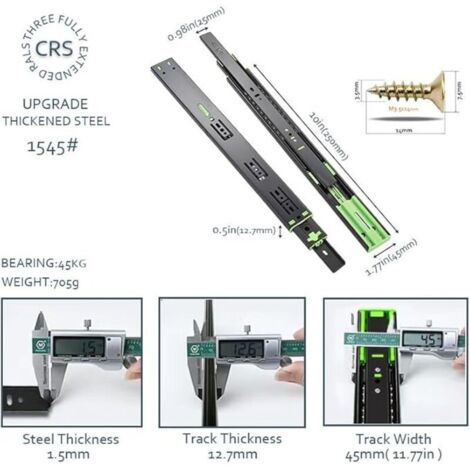 coppie di guide per cassetti con chiusura ammortizzata, guide a sfera a estrazione totale da 250 mm, capacità di carico elevata di 45 kg, guide per cassetti di alta qualità.
