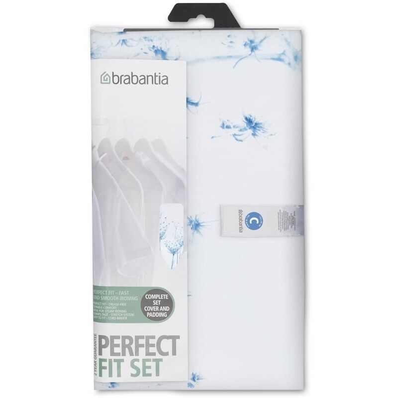 Perfect Fit Cover Fodera con Spugna Mollettone da 4 mm, Tessuto, Cotton Flower, 124x45 cm - Brabantia