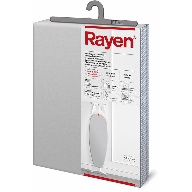 Rayen 6143.11 ASSE (Fodera da Stiro Felpata, Facile da collocare con Sistema EasyClip) 4 Strati: Foam, Mollettone, Tessuto 100% Cotone e Alluminio