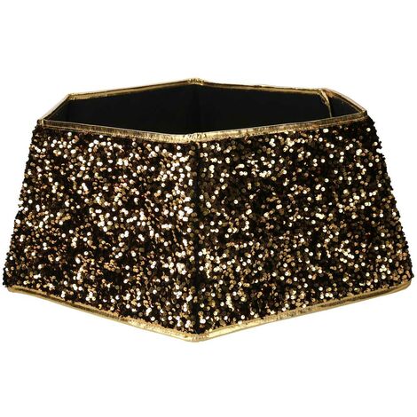 Copri base albero tessuto pieghevole oro double face esagonale glitter cm Ø68xh25