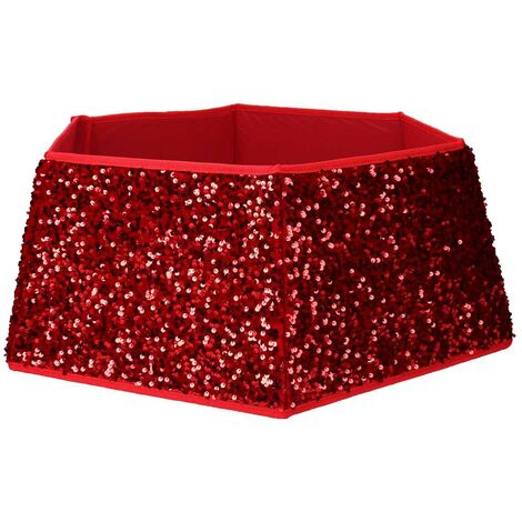 Copri base albero tessuto pieghevole rosso double face esagonale glitter cm Ø68xh25