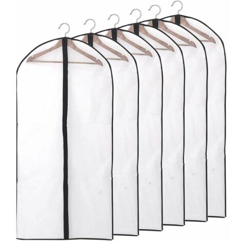 Copriabiti, antipolvere, impermeabili, antitarme, resistenti all'umidità, trasparenti, con cerniera, per camicie, abiti/cappotti, set da 6, 60 x 140 cm (XXL)