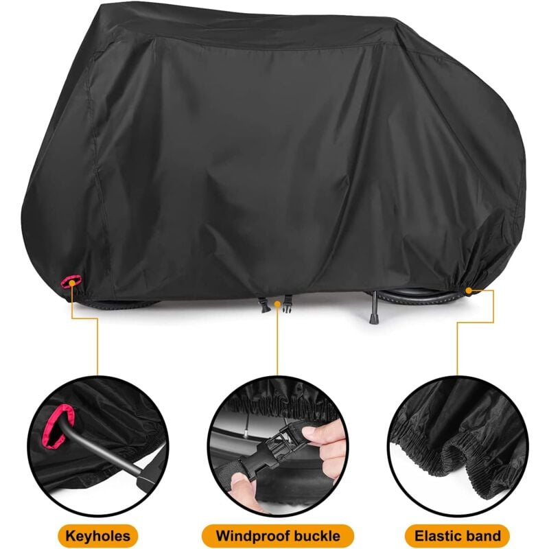 Funda para bicicleta de exterior, tela Oxford 210D, impermeable, para 2 bicicletas con orificios para bloqueo, hebilla resistente al viento, bolsa de