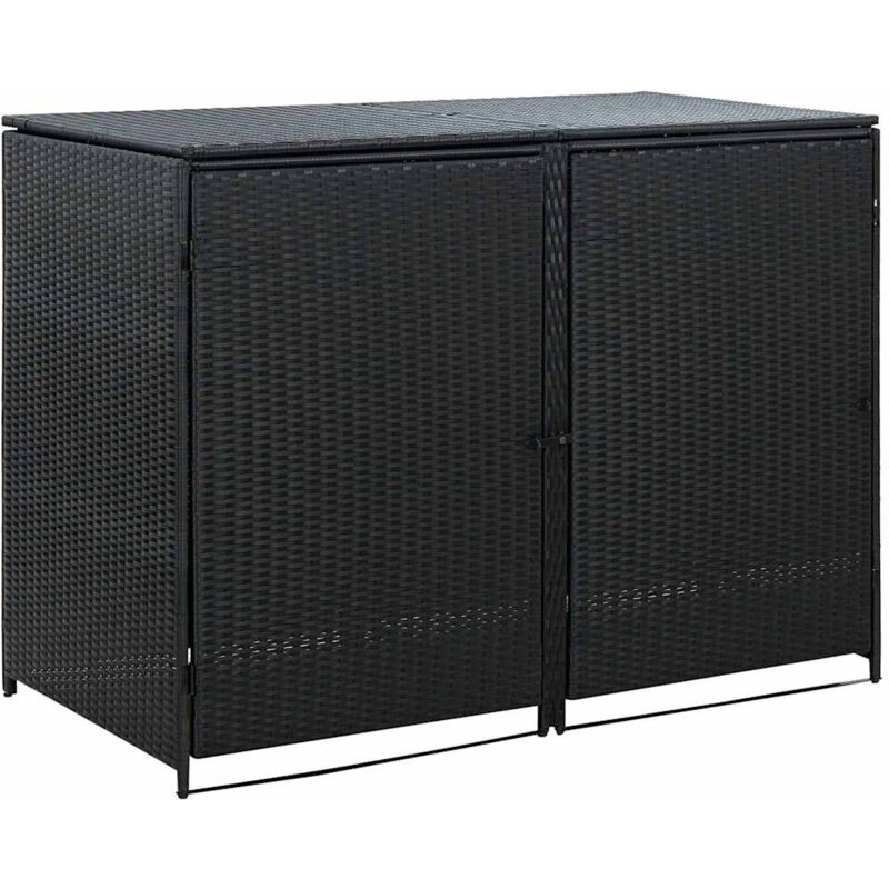 Copribidone Doppio per Spazzatura Polyrattan Nero 148x80x111 cm - Nero - Vidaxl