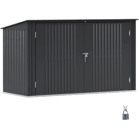 Copribidoni in Acciaio per 3 Cassonetti da 240L con 2 Porte e Coperchio, 233x105x118.5/133 cm, Grigio Scuro