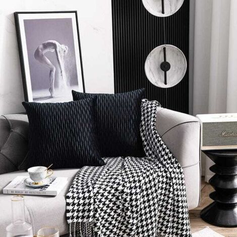 Copricuscini decorativi a righe nere: set di 2 federe quadrate originali in velluto da 45 cm x 45 cm per divano da camera da letto