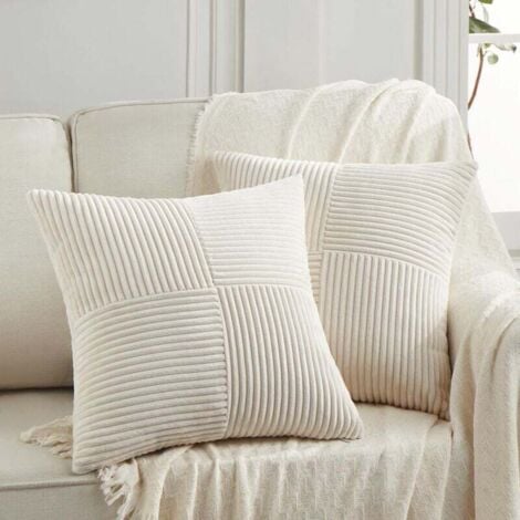 Copricuscini decorativi quadrati in velluto a coste morbido in stile bohémien per divano letto soggiorno arredamento rustico per la casa 45 x 45 cm beige - set da 2