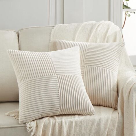 Copricuscini decorativi quadrati in velluto a coste morbido in stile bohémien per divano letto soggiorno, arredamento rustico per la casa, 45 x 45 cm, beige, set da 2