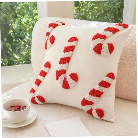 Copricuscini natalizi, 2 pezzi, copricuscini con motivo a canna di peluche, per divano, soggiorno, decorazione invernale/4545 cm