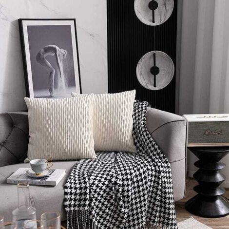 Copricuscini per divano bianco avorio: confezione da 2 federe quadrate in velluto a righe originali da 45 cm x 45 cm per la decorazione della casa
