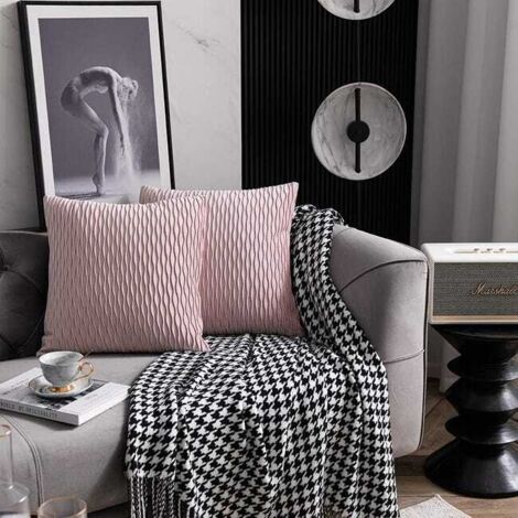 Copricuscini rosa 45 cm x 45 cm: confezione da 2 federe decorative in velluto a righe quadrate per divano da camera da letto