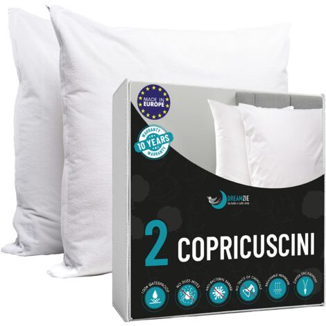 Copricuscino Letto 40x80 Antiacaro Anallergico Made in EU & OEKO TEX by Dreamzie - Copri Cuscino Letto con Cerniera Impermeabili