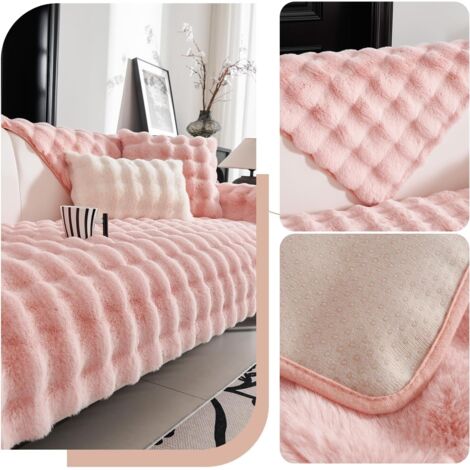 Copricuscino per divano, copricuscino in pelliccia morbida e soffice, federa decorativa per divano con cerniera invisibile per divano invernale, Natale, camera da letto - Rosa  90x180CM