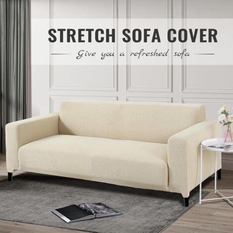 L&H-CFCAHL Copridivano 3 posti 185-230 cm Copridivano elasticizzato Jacquard Copertura per divano con braccioli Morbido e spesso Universale Lavabile Protezione dai graffi dei cani Pet Friendly, Jacquard Beige