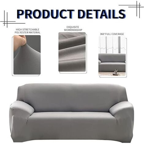 Copridivano 3 posti 195-230 cm - Elasticizzato con braccioli - Grigio - Set di 2 copricuscini - Universale