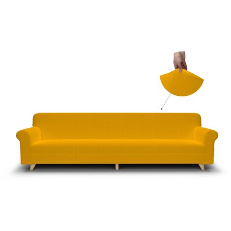 Copridivano 4 Posti con Braccioli Più Bello - Salvadivano Elasticizzato, Aderenza Perfetta da 220 a 270 cm - Telo Copri Divano, Tessuto Bielastico in molti Colori (4 Posti, Giallo)