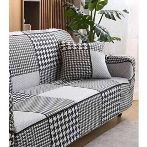 Copridivano a 2 posti 140-180 cm, copridivano moderno con braccioli, universale, elastico, protettivo, bianco e nero.