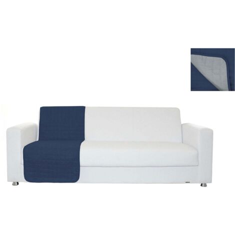 Copridivano a Fascia 1 Posto 60x190 cm in Microfibra Doubleface Blu Scuro/Grigio Chiaro
