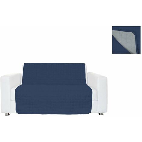 Copridivano a Fascia 2 Posti 125x190 cm in Microfibra Doubleface Blu Scuro/Grigio Chiaro